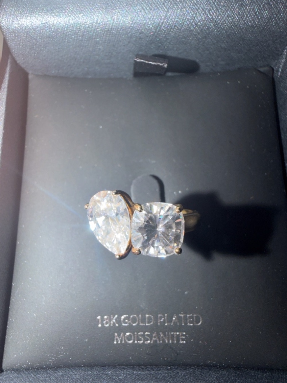 18K Gold Plated Moissanite Double Cushion Ring